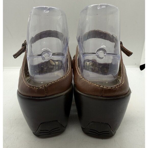 WhiteMt Mario Peep Toe Brown Faux Leather Mule Clogs Women's 8M Mary Jane Strap - Picture 4 of 8